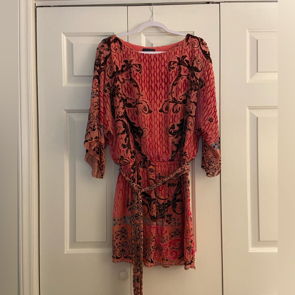 Hale Bob Pink Textured Velvet Mini Dress